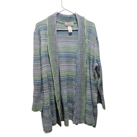 NWT Alfred Dunner Seafoan Teal Green Blue Stripe Sweater Cardigan Size 1X - Picture 1 of 6